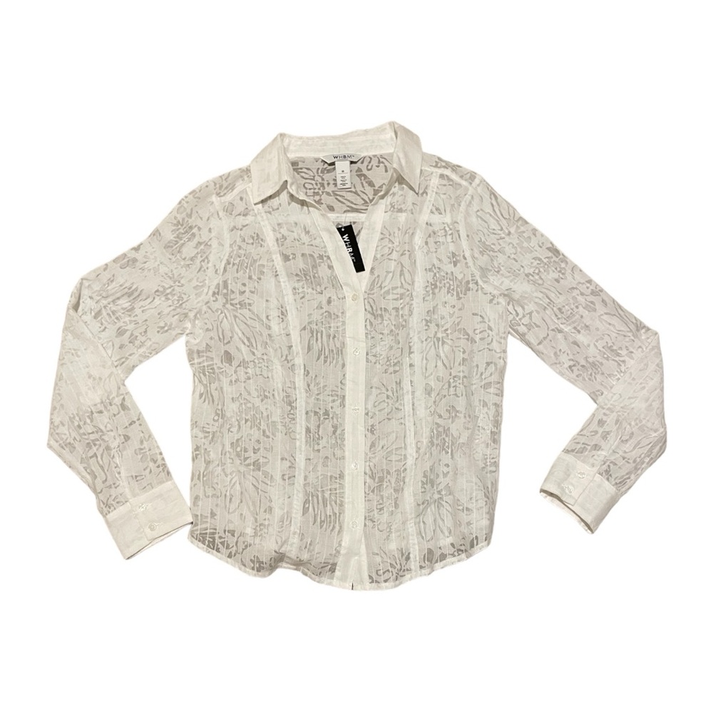 White House Black Market Sheer Button Down Top - Size 10